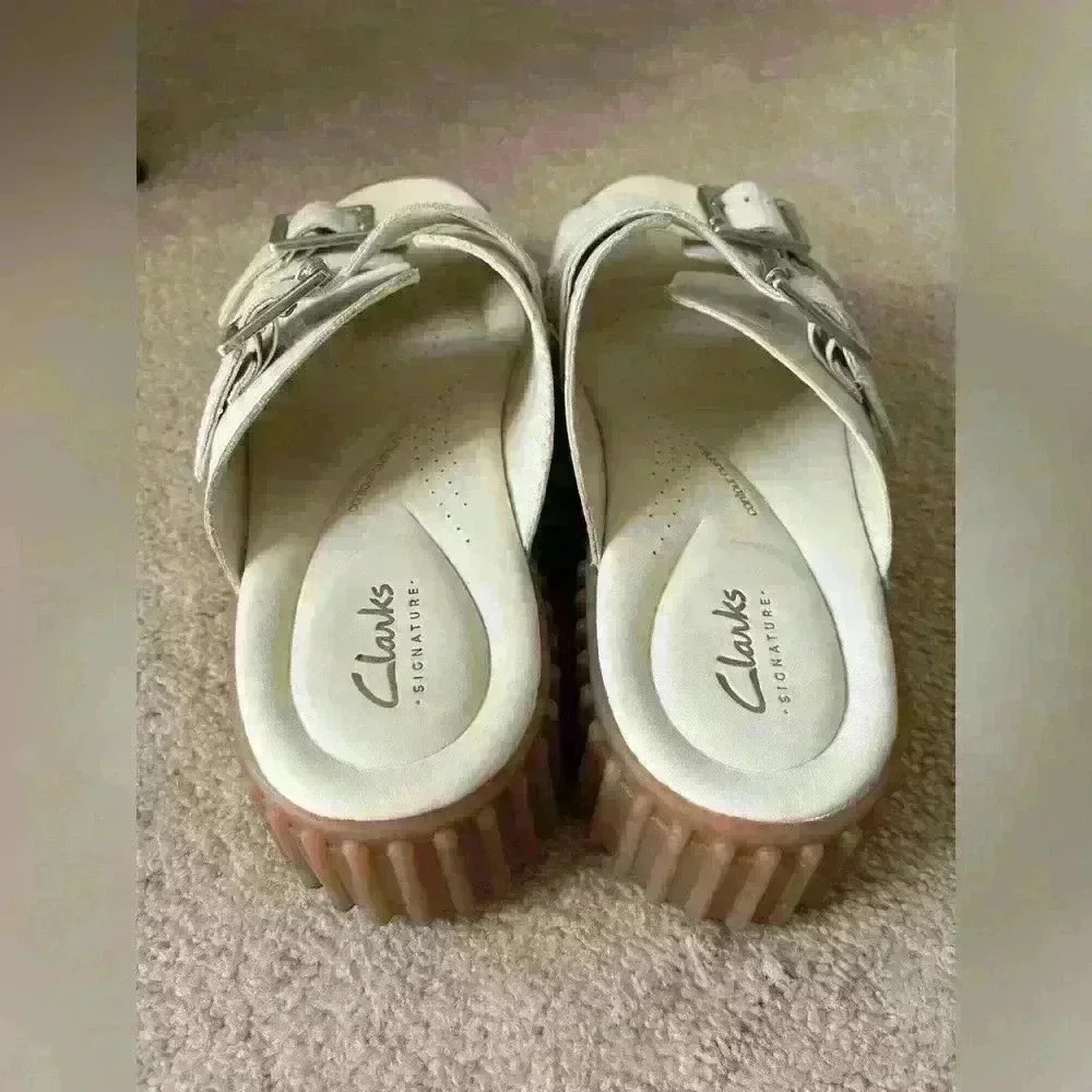 CLARKS TORHILL SLIDE  SANDAL CREAM SIZE 8 - Picture 12 of 15